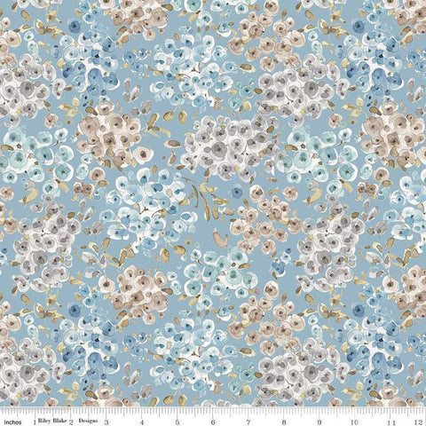 Fat Quarter End of Bolt - Blue Escape Coastal Floral C14512 Blue by Riley Blake Designs - Flowers Blossoms - Quilting Cotton Fabric