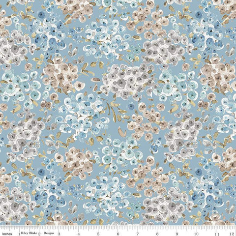 SALE Blue Escape Coastal Floral C14512 Blue by Riley Blake Designs - Flowers Blossoms - Quilting Cotton Fabric