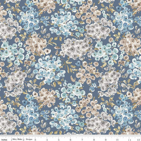 SALE Blue Escape Coastal Floral C14512 Colonial by Riley Blake Designs - Flowers Blossoms - Quilting Cotton Fabric