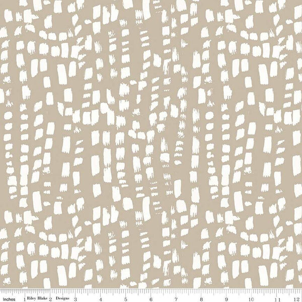 Blue Escape Coastal Texture C14514 Taupe - Riley Blake Designs - White Brush Strokes - Quilting Cotton Fabric