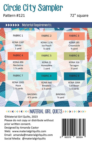 Circle City Sampler Quilt PATTERN P143 by Material Girl Quilts - Riley Blake Designs - INSTRUCTIONS Only - Piecing 32 Pages