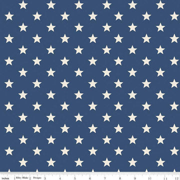 Fat Quarter End of Bolt - SALE Monthly Placemats 2 July Stars C13933 Navy - Riley Blake - Cream Stars Patriotic - Quilting Cotton Fabric