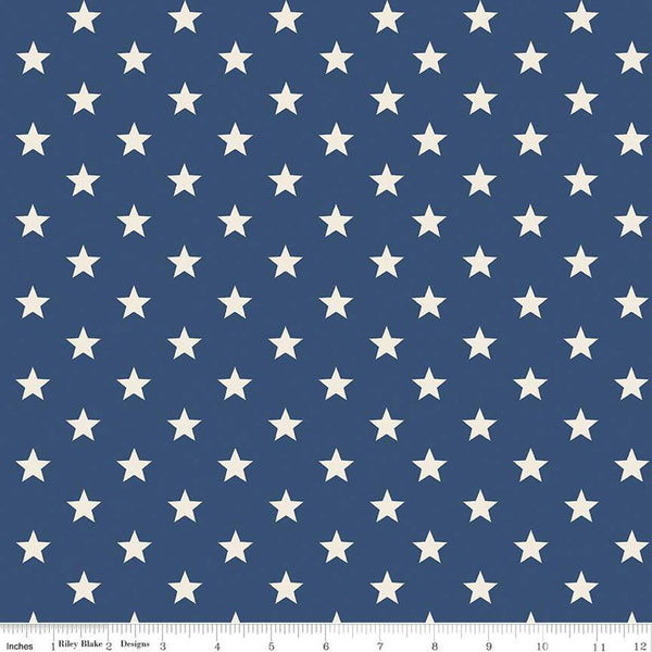 SALE Monthly Placemats 2 July Stars C13933 Navy - Riley Blake Designs - Cream Stars on Blue Patriotic - Quilting Cotton Fabric