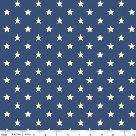 Monthly Placemats 2 July Stars C13933 Navy - Riley Blake Designs - Cream Stars on Blue Patriotic - Quilting Cotton Fabric