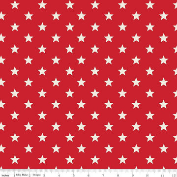 SALE Monthly Placemats 2 July Stars C13933 Red - Riley Blake Designs - Cream Stars on Red Patriotic - Quilting Cotton Fabric