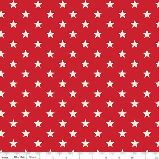 SALE Monthly Placemats 2 July Stars C13933 Red - Riley Blake Designs - Cream Stars on Red Patriotic - Quilting Cotton Fabric