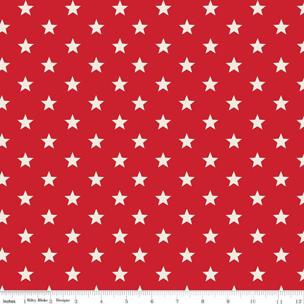 Monthly Placemats 2 July Stars C13933 Red - Riley Blake Designs - Cream Stars on Red Patriotic - Quilting Cotton Fabric