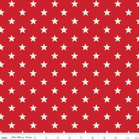 SALE Monthly Placemats 2 July Stars C13933 Red - Riley Blake Designs - Cream Stars on Red Patriotic - Quilting Cotton Fabric