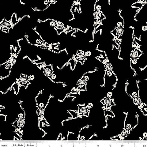SALE Monthly Placemats 2 October Skeletons C13939 Black - Riley Blake Designs - Halloween - Quilting Cotton Fabric