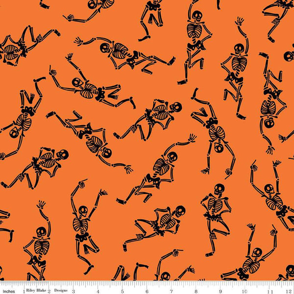 CLEARANCE Monthly Placemats 2 October Skeletons C13939 Orange - Riley Blake Designs - Halloween - Quilting Cotton Fabric