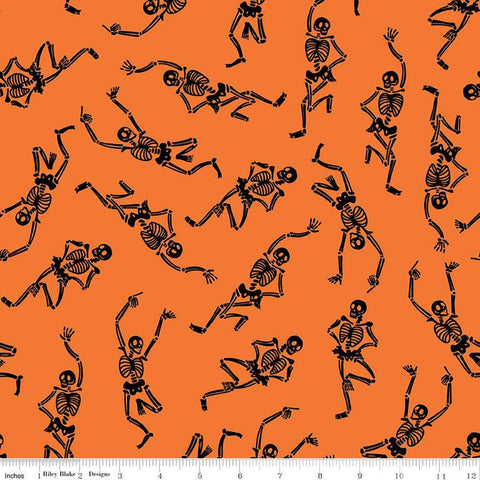 SALE Monthly Placemats 2 October Skeletons C13939 Orange - Riley Blake Designs - Halloween - Quilting Cotton Fabric