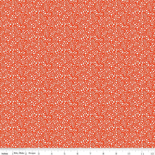 CLEARANCE Copacetic Starflower C14685 Persimmon - Riley Blake Designs - Tiny White Blossoms - Quilting Cotton Fabric