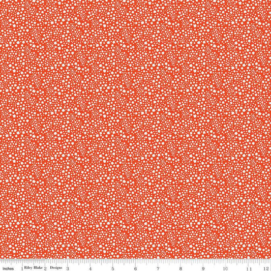 Fat Quarter End of Bolt - CLEARANCE Copacetic Starflower C14685 Persimmon - Riley Blake Designs -Tiny White Blossoms- Quilting Cotton Fabric