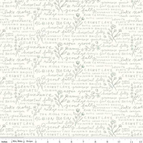 SALE Albion Text C14595 Cream - Riley Blake Designs - Flowers Places in Wasatch Mountains Utah - Quilting Cotton Fabric