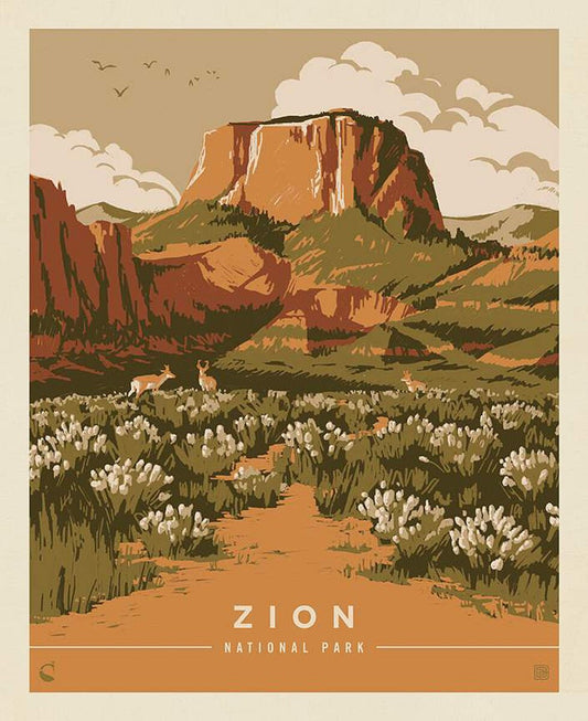 CLEARANCE National Parks Spring Zion Poster Panel - Riley Blake - DIGITALLY Printed - Quilting Cotton