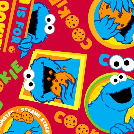 SALE Sesame Street Cookie Monster 27536 Red  - by QT Fabrics - Quilting Cotton Fabric