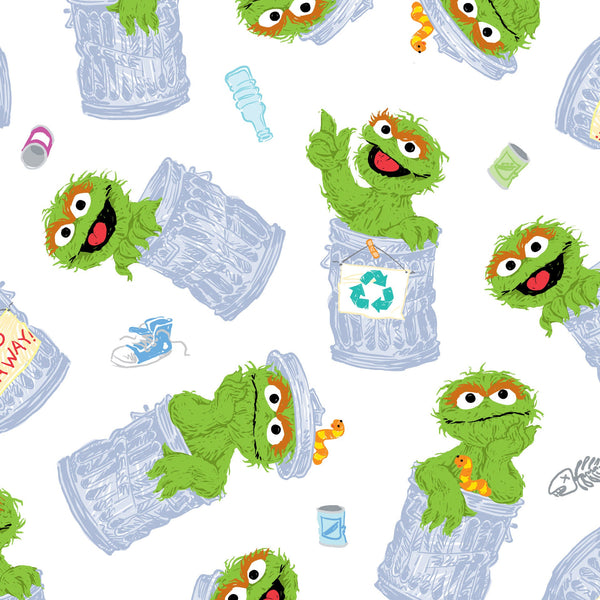 Sesame Street Oscar the Grouch 27543 White - by QT Fabrics - Quilting Cotton Fabric