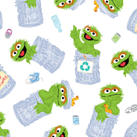 SALE Sesame Street Oscar the Grouch 27543 White - by QT Fabrics - Quilting Cotton Fabric