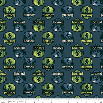 SALE Legends of the National Parks Bigfoot Shields CD15062 Navy - Riley Blake Designs - DIGITALLY PRINTED - Quilting Cotton Fabric