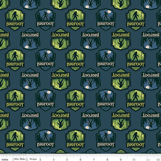 SALE Legends of the National Parks Bigfoot Shields CD15062 Navy - Riley Blake Designs - DIGITALLY PRINTED - Quilting Cotton Fabric
