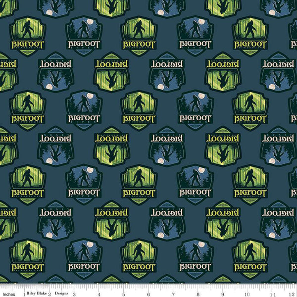 Legends of the National Parks Bigfoot Shields CD15062 Navy - Riley Blake Designs - DIGITALLY PRINTED - Quilting Cotton Fabric