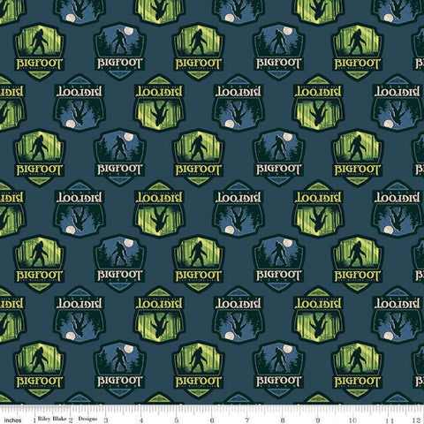 Legends of the National Parks Bigfoot Shields CD15062 Navy - Riley Blake Designs - DIGITALLY PRINTED - Quilting Cotton Fabric