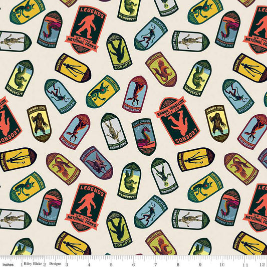 Legends of the National Parks Emblem Toss Cream Camping Fabric CD15060 - DIGITALLY PRINTED Riley Blake Quilting Cotton