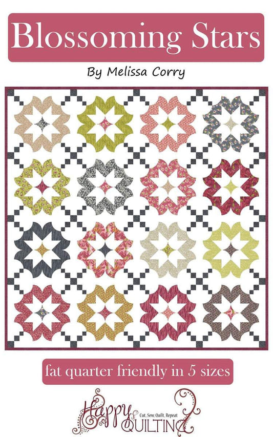 SALE Blossoming Stars Quilt PATTERN P125 - Melissa Corry - Riley Blake Designs - INSTRUCTIONS Only - Piecing Fat Quarter Friendly 5 Sizes