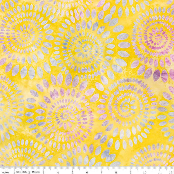 SALE Batiks Expressions Dahlias BT23011 Yellow Cream - Riley Blake Designs - Hand-Dyed Tjaps Print - Quilting Cotton