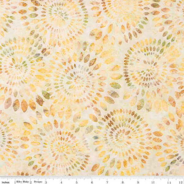 SALE Batiks Expressions Dahlias BT23011 Parmesan - Riley Blake Designs - Hand-Dyed Tjaps Print - Quilting Cotton