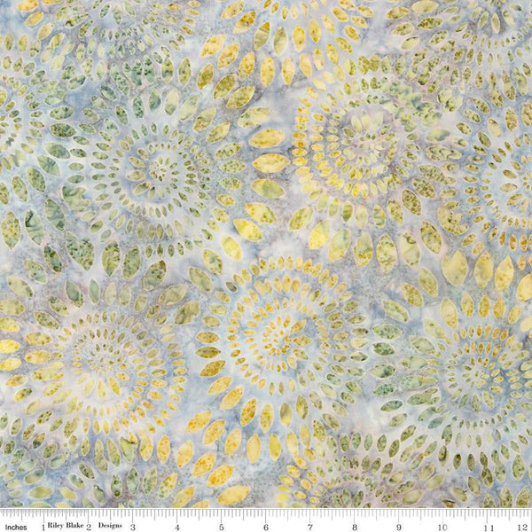 SALE Batiks Expressions Dahlias BT23011 Frost - Riley Blake Designs - Hand-Dyed Tjaps Print - Quilting Cotton