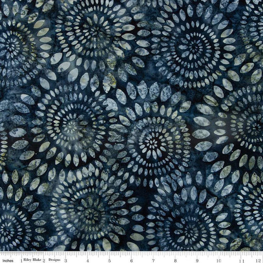 DEAL Batiks Expressions Dahlias BT23010 Dark Skies - Riley Blake Designs - Hand-Dyed Tjaps Print - Quilting Cotton