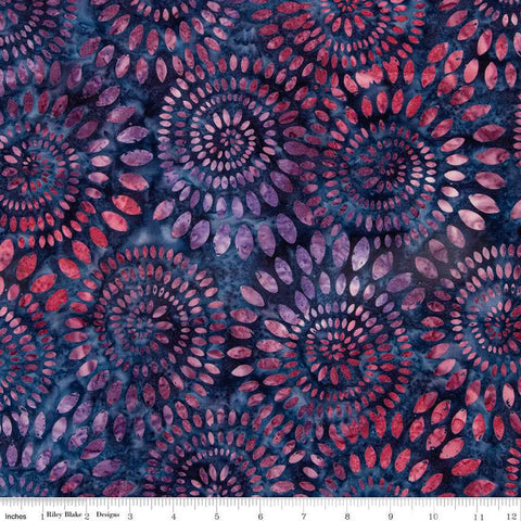 Batiks Expressions Dahlias BT23010 Denim Bijou - Riley Blake Designs - Hand-Dyed Tjaps Print - Quilting Cotton