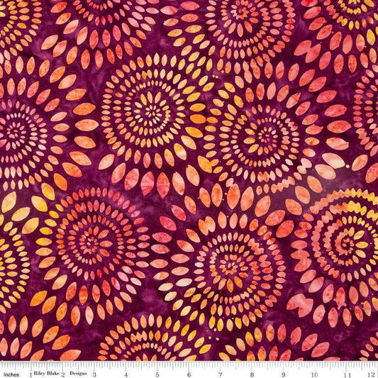 DEAL Batiks Expressions Dahlias BT23010 Berry Persimmon - Riley Blake Designs - Hand-Dyed Tjaps Print - Quilting Cotton