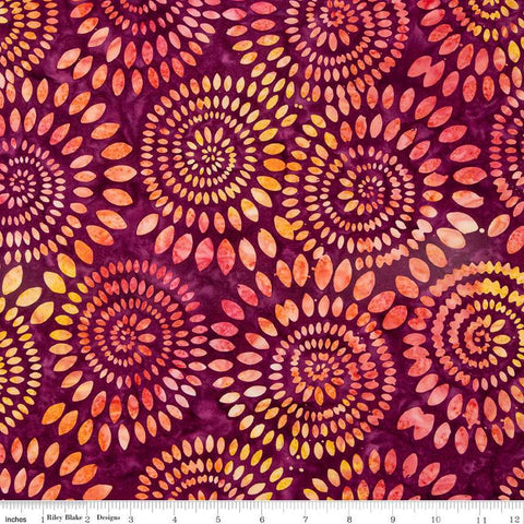 Batiks Expressions Dahlias BT23010 Berry Persimmon - Riley Blake Designs - Hand-Dyed Tjaps Print - Quilting Cotton