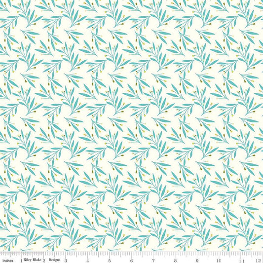 SALE Feed My Soul Leaves C14554 Cream - Riley Blake Designs - Leaf Sprigs Berries - Quilting Cotton Fabric