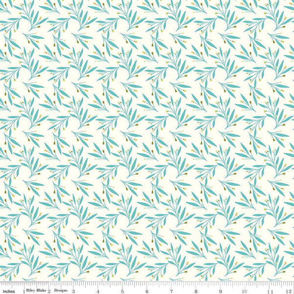 SALE Feed My Soul Leaves C14554 Cream by Riley Blake Designs - Leaf Sprigs Berries - Quilting Cotton Fabric
