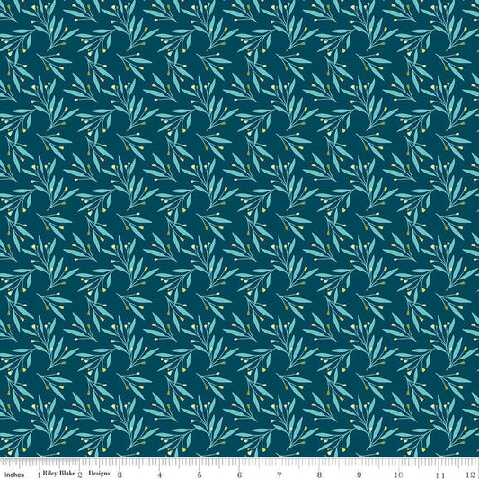 SALE Feed My Soul Leaves C14554 Navy - Riley Blake Designs - Leaf Sprigs Berries - Quilting Cotton Fabric