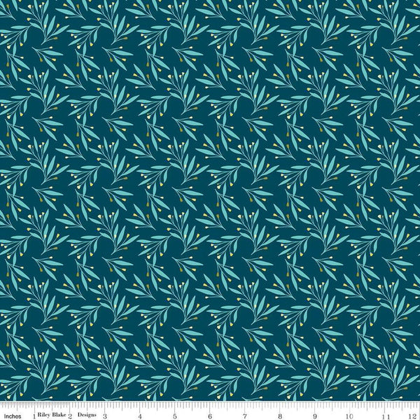 SALE Feed My Soul Leaves C14554 Navy by Riley Blake Designs - Leaf Sprigs Berries - Quilting Cotton Fabric