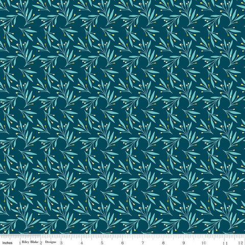 SALE Feed My Soul Leaves C14554 Navy by Riley Blake Designs - Leaf Sprigs Berries - Quilting Cotton Fabric
