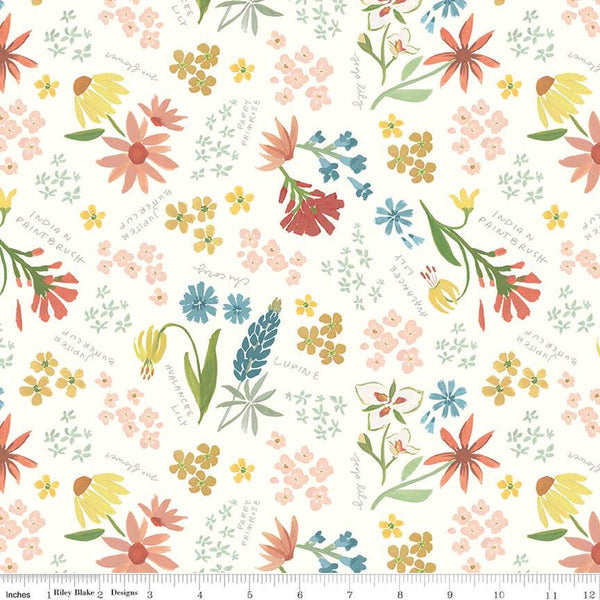 33" End of Bolt - SALE Albion Main C14590 Cream by Riley Blake Designs - Floral Flowers Flower Names - Quilting Cotton Fabric