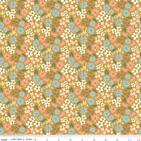 SALE Albion Flowers C14591 Gold by Riley Blake Designs - Floral - Quilting Cotton Fabri