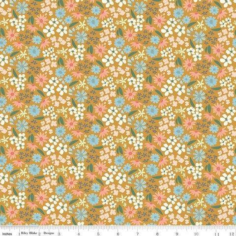 SALE Albion Flowers C14591 Gold by Riley Blake Designs - Floral - Quilting Cotton Fabric