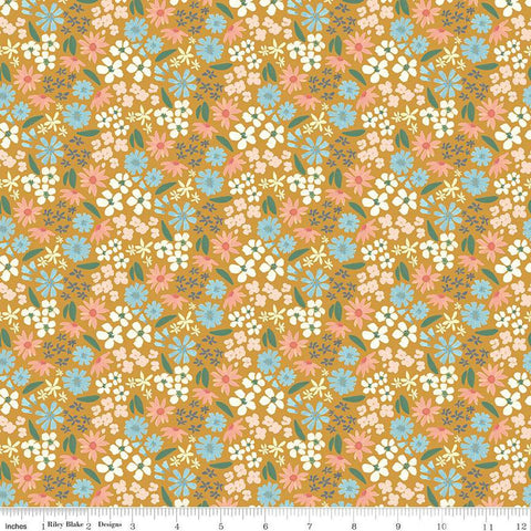 Albion Flowers C14591 Gold by Riley Blake Designs - Floral - Quilting Cotton Fabri