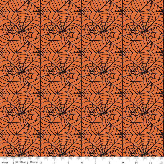 CLEARANCE Sophisticated Halloween Spiderweb C14622 Orange - Riley Blake Designs - Spiderwebs - Quilting Cotton Fabric