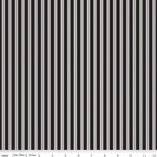 Sophisticated Halloween Ticking C14624 Black - Riley Blake Designs - Black/Cream Stripes Stripe Striped - Quilting Cotton Fabric