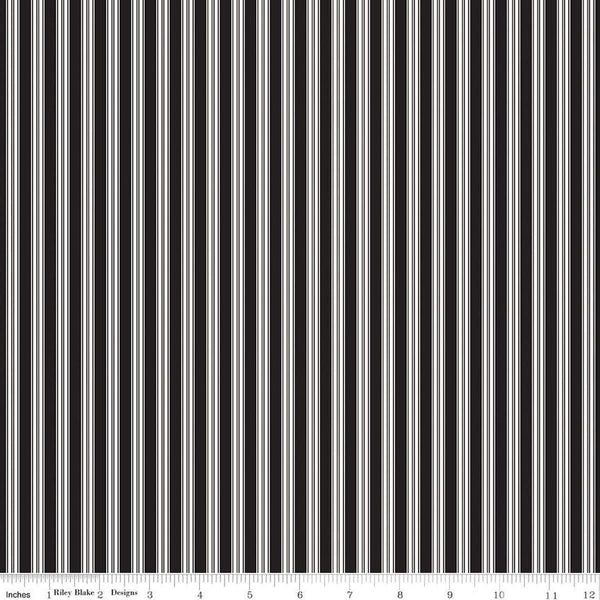 Sophisticated Halloween Ticking C14624 Black - Riley Blake Designs - Black/Cream Stripes Stripe Striped - Quilting Cotton Fabric