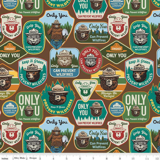 10" End of Bolt - Only You Main C14640 Brown - Riley Blake - Smokey Bear Patches Wildfire Prevention - Quilting Cotton - Licensed Product