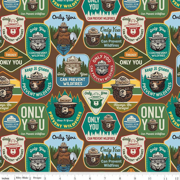 Only You Main C14640 Brown - Riley Blake Designs - Smokey Bear Patches Wildfire Prevention - Quilting Cotton Fabric - Licensed Product