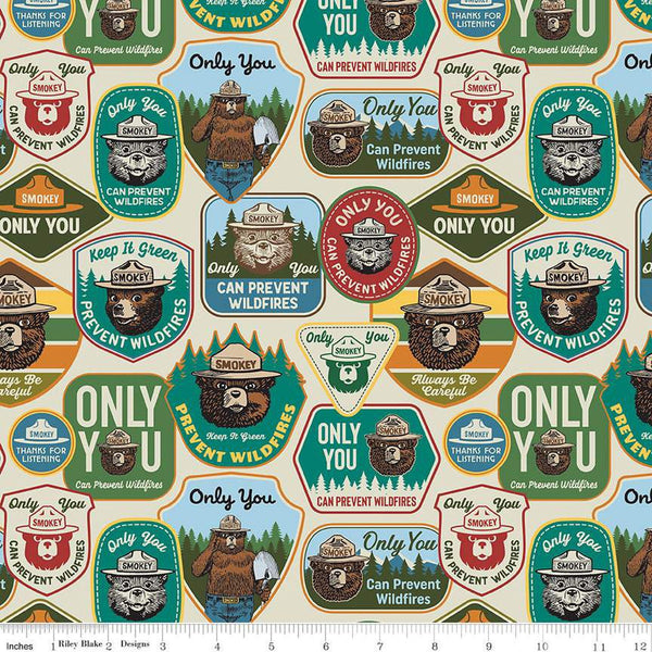 Only You Main C14640 Cream - Riley Blake Designs - Smokey Bear Patches Wildfire Prevention - Quilting Cotton Fabric